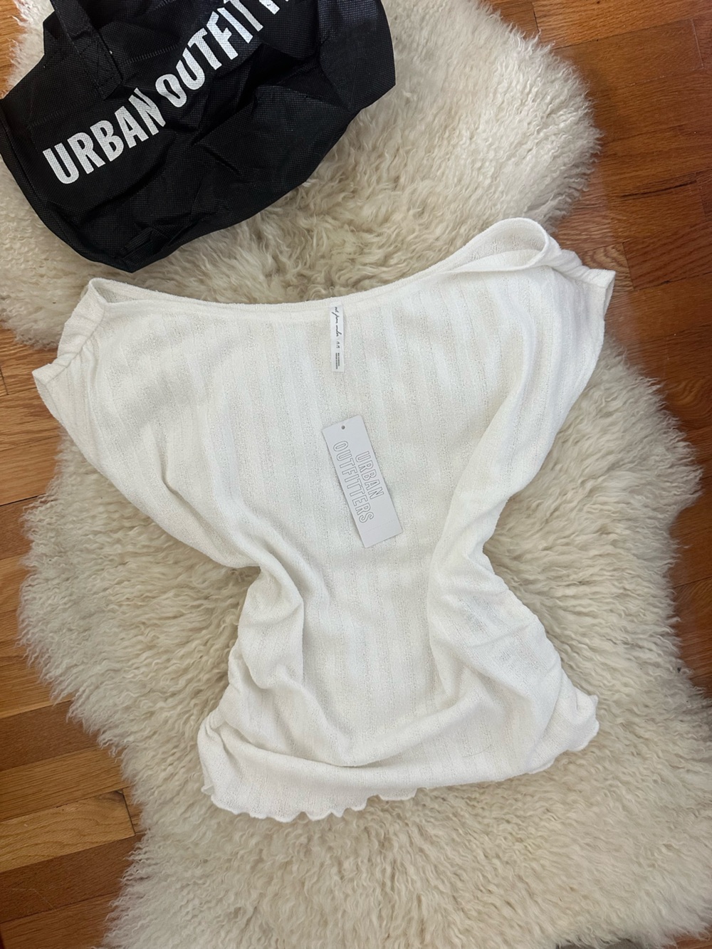 Urban Outfitters White Ribbed Off-Shoulder Knit Top